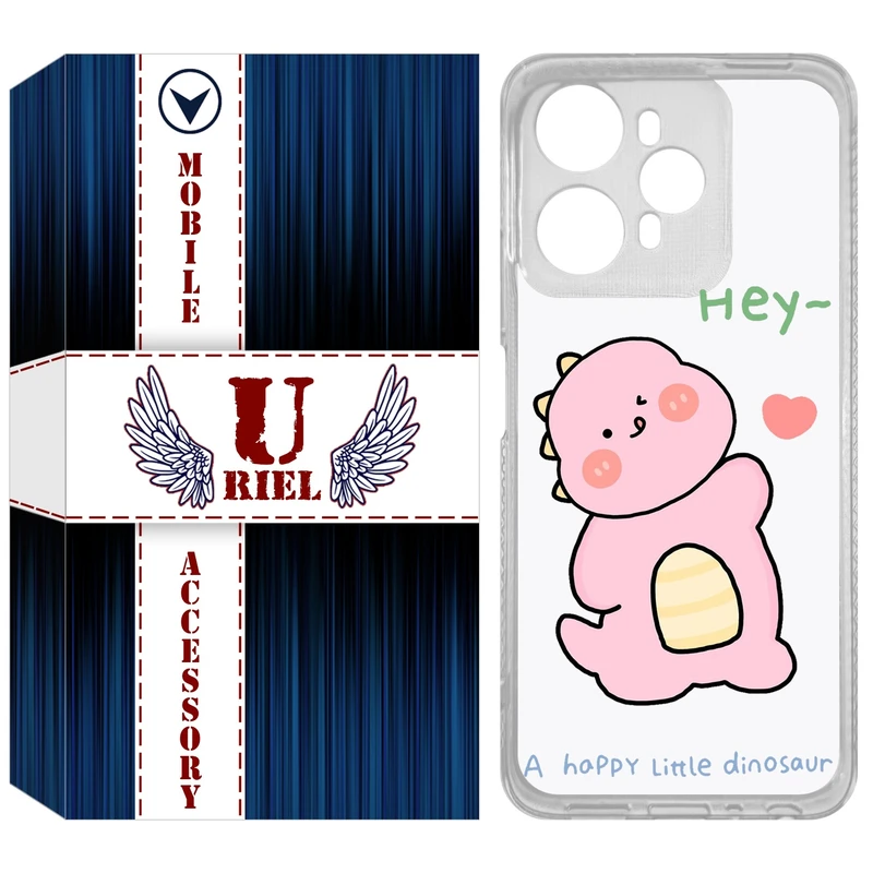 کاور یوریل مدل Clear کد 26 طرح دایناسور صورتی مناسب برای گوشی موبایل وکال V1 / V1 Plus