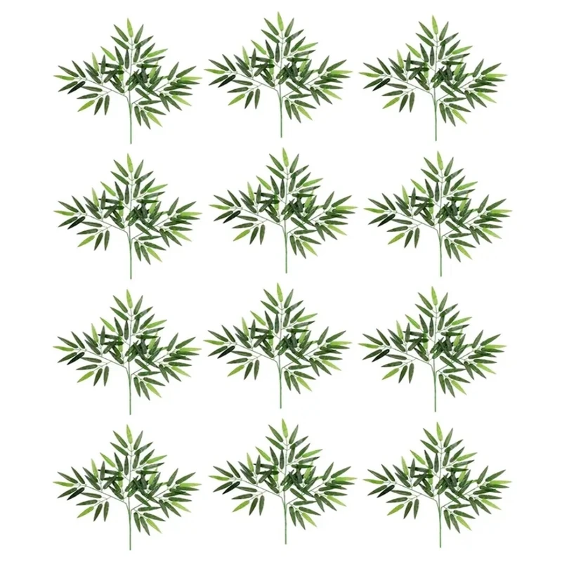 گل مصنوعی مدل بوته برگ بامبو لمسی بسته ۱۲ عددی