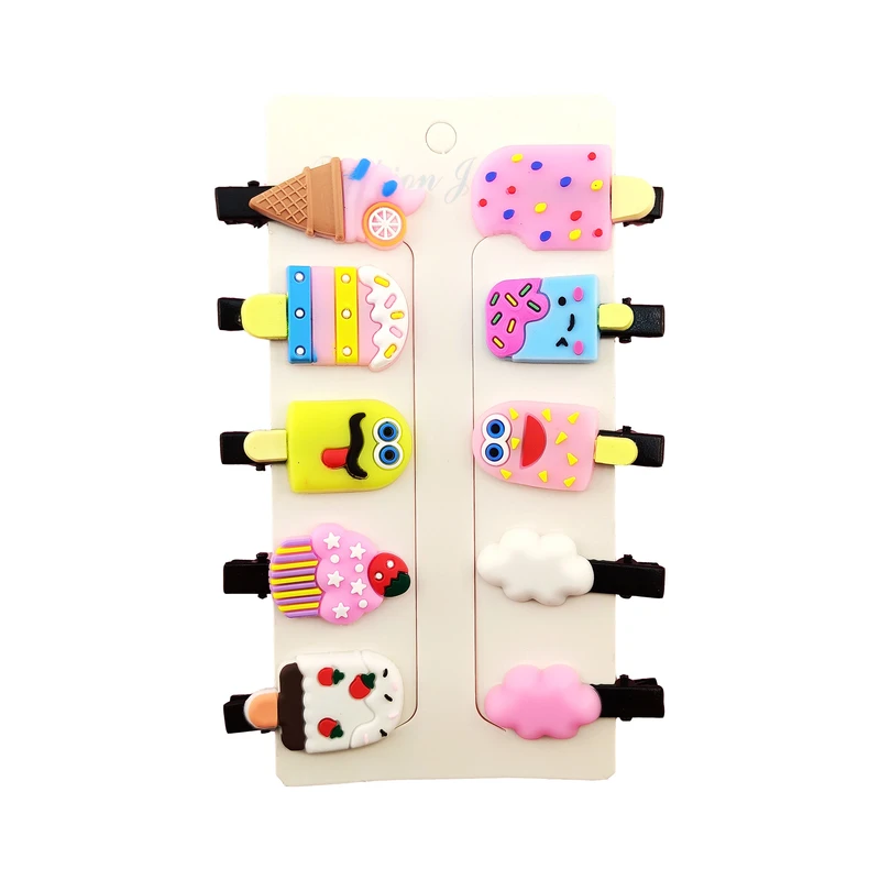 گیره مو دخترانه مدل بستنی و ابر و توت فرنگی بسته 10 عددی