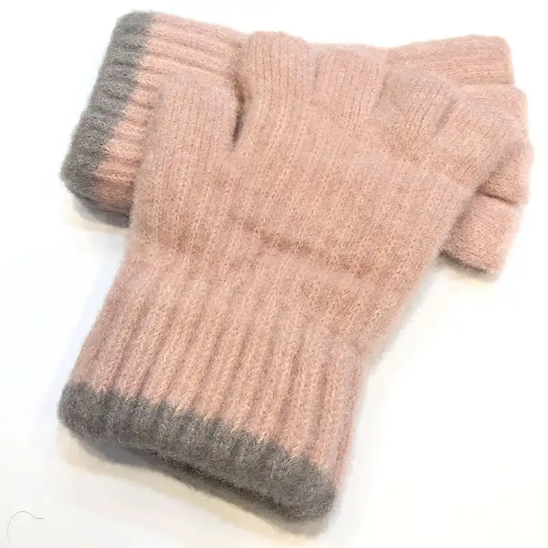 دستکش بافتنی زنانه ریلکس مدل B-2019 نیمه انگشت رنگ صورتی