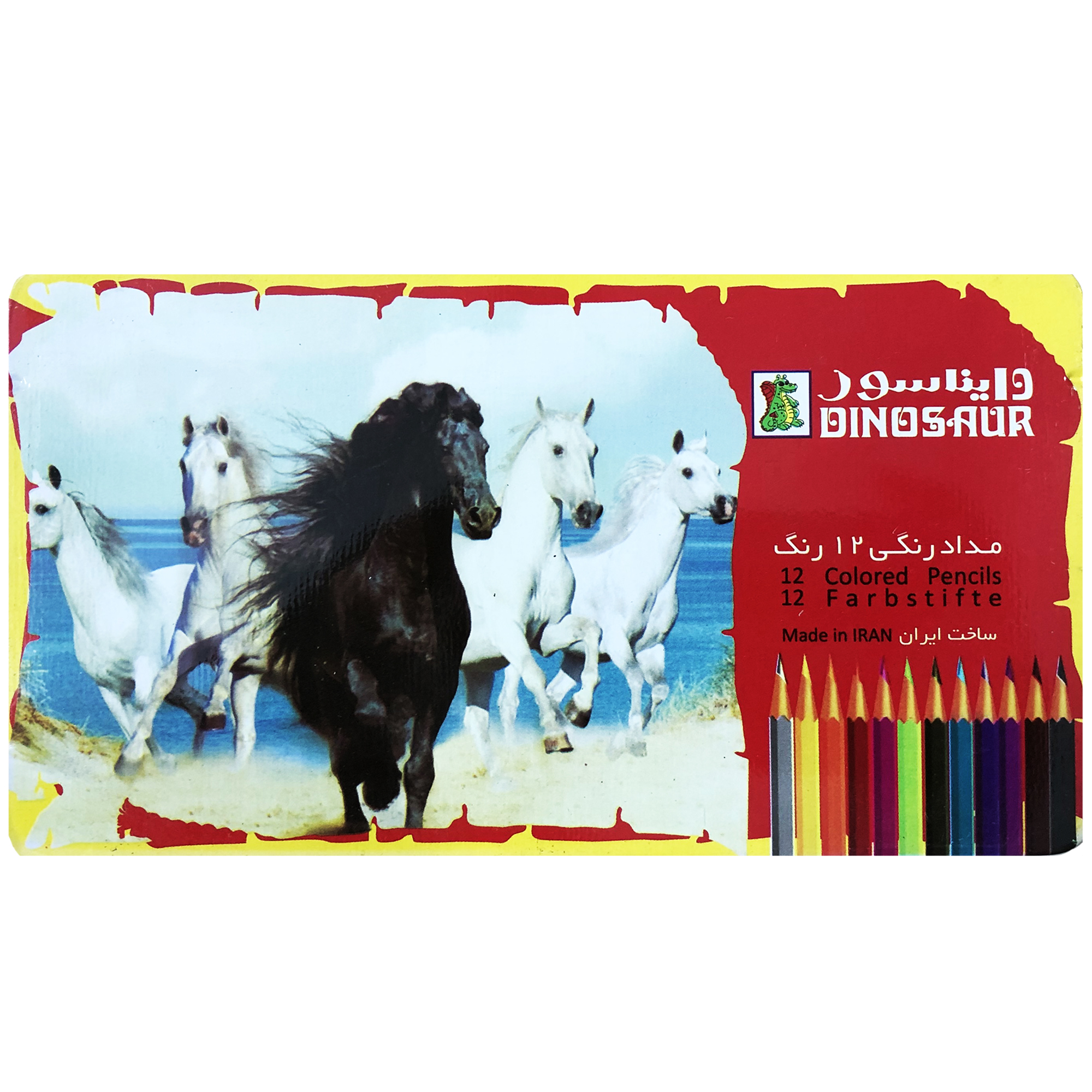مداد رنگی 12 رنگ دایناسور طرح اسب 