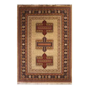 فرش ماشینی 700 شانه فرش هیوا زمینه بژ حاشیه بژ مدل خزان