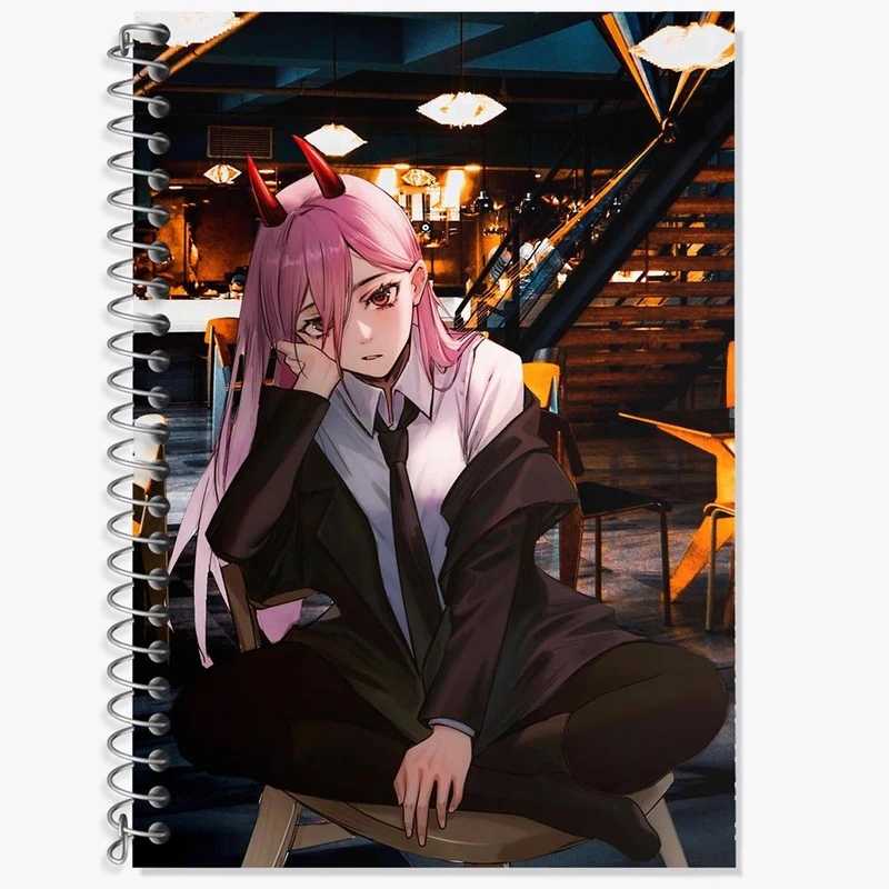 دفتر زبان 50 برگ خندالو مدل سه خط طرح پاور انیمه مرد اره ای Chainsaw Man کد 17875