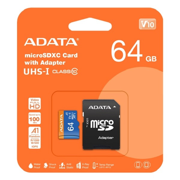 کارت حافظه microSDHD ای دیتا مدل Premier کلاس 10 استاندارد UHS-I U1 سرعت 100MBps ظرفیت 64 گیگابایت