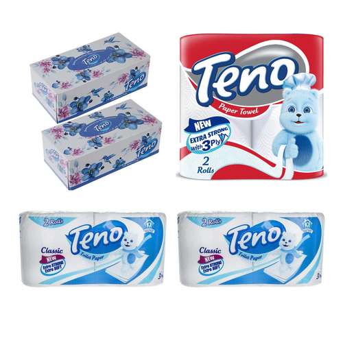 دستمال کاغذی و دستمال توالت و دستمال حوله ای  تنو مدل اقتصادی مجموعه 5 عددی