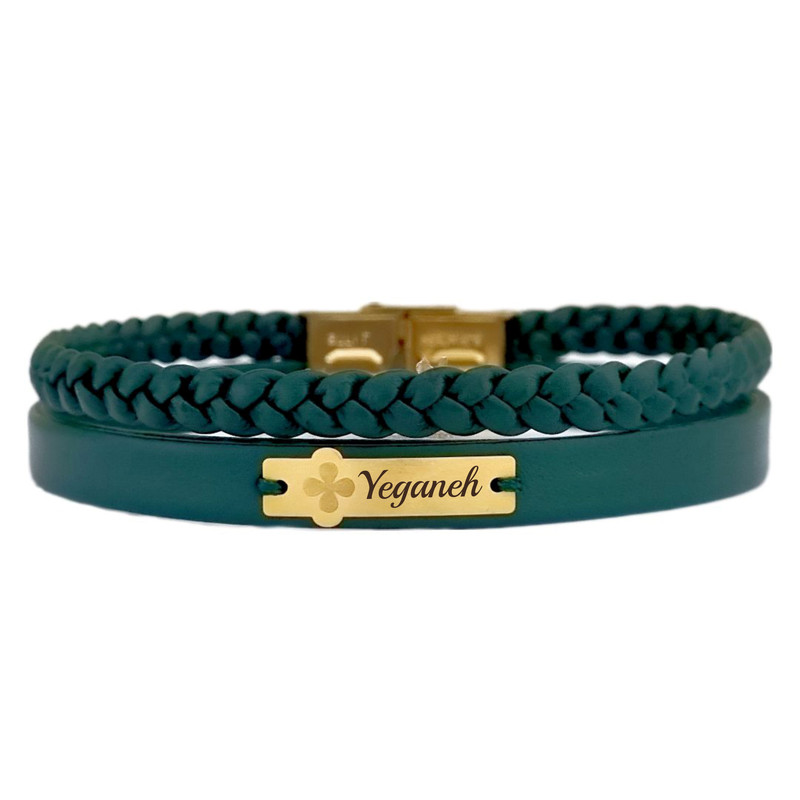 دستبند طلا 18 عیار زنانه با بند چرمی لیردا مدل اسم یگانه 6822