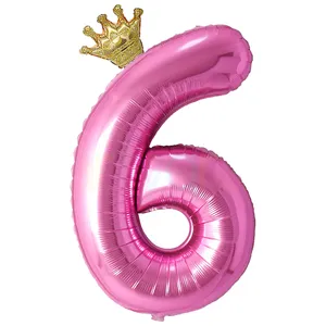 بادکنک فویلی لاکی بالونز طرح عدد 6 تاجدار