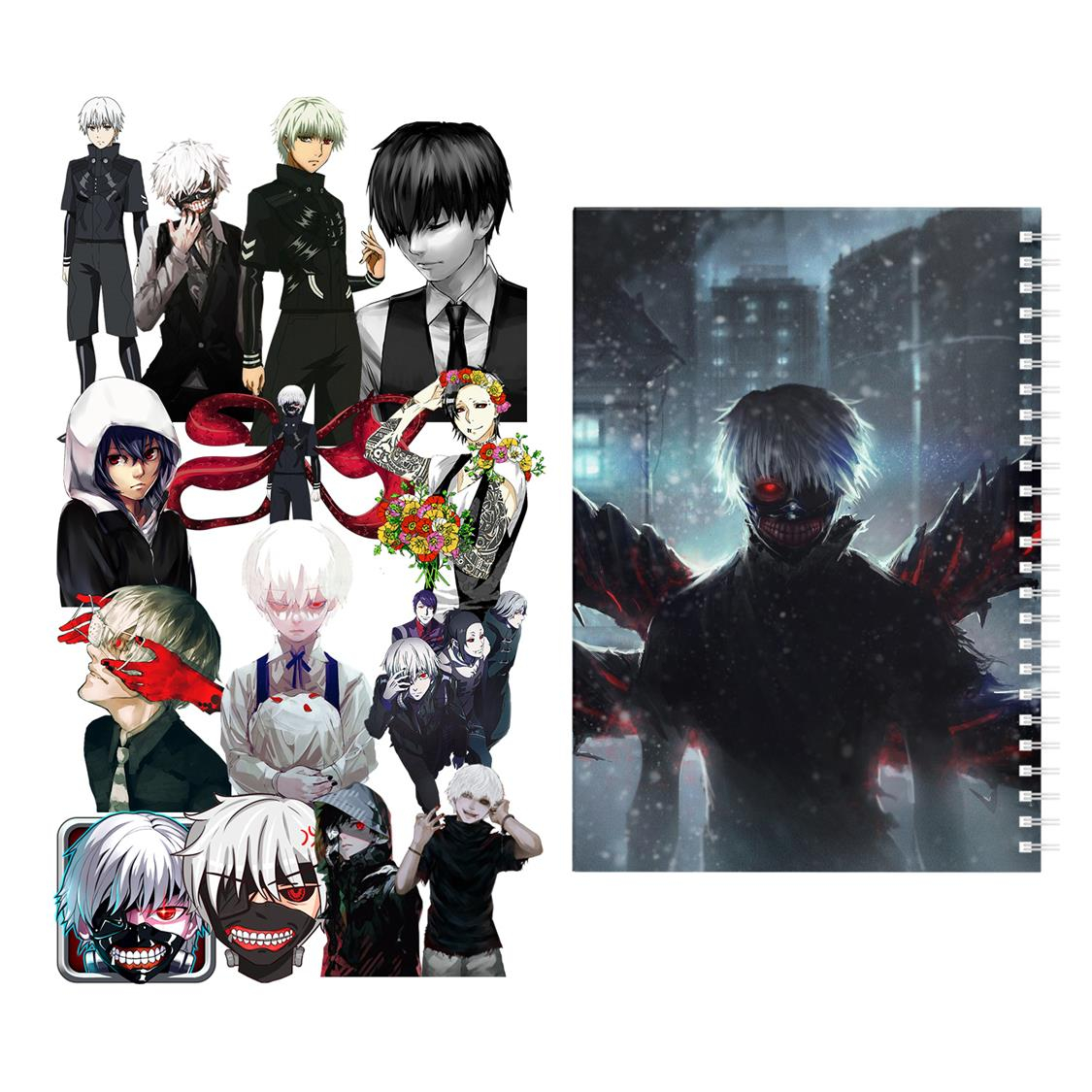 دفتر مشق باژیکان طرح انیمه توکیو غول Tokyo Ghoul کد 20211486 به همراه استیکر لپ تاپ مجموعه 14 عددی