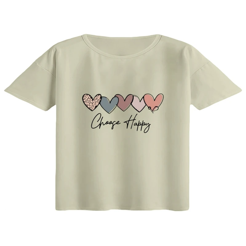 کراپ تی‌شرت آستین کوتاه زنانه مدل قلب ها