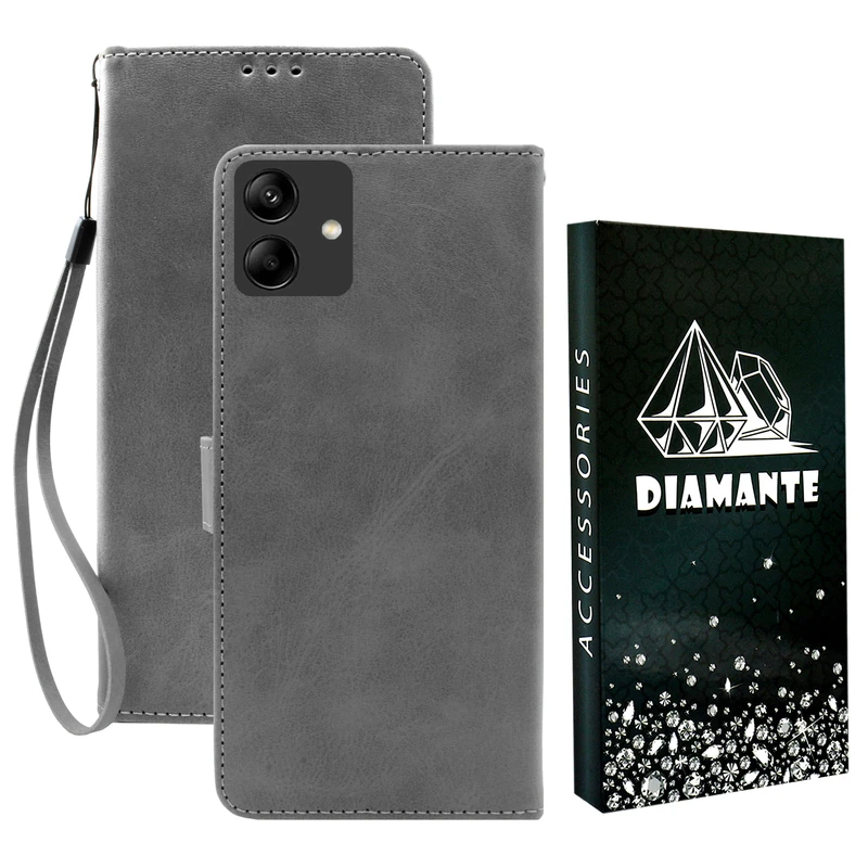 کیف کلاسوری دیامانته مدل Gray Bk مناسب برای گوشی موبایل سامسونگ Galaxy A05 به همراه بندآویز