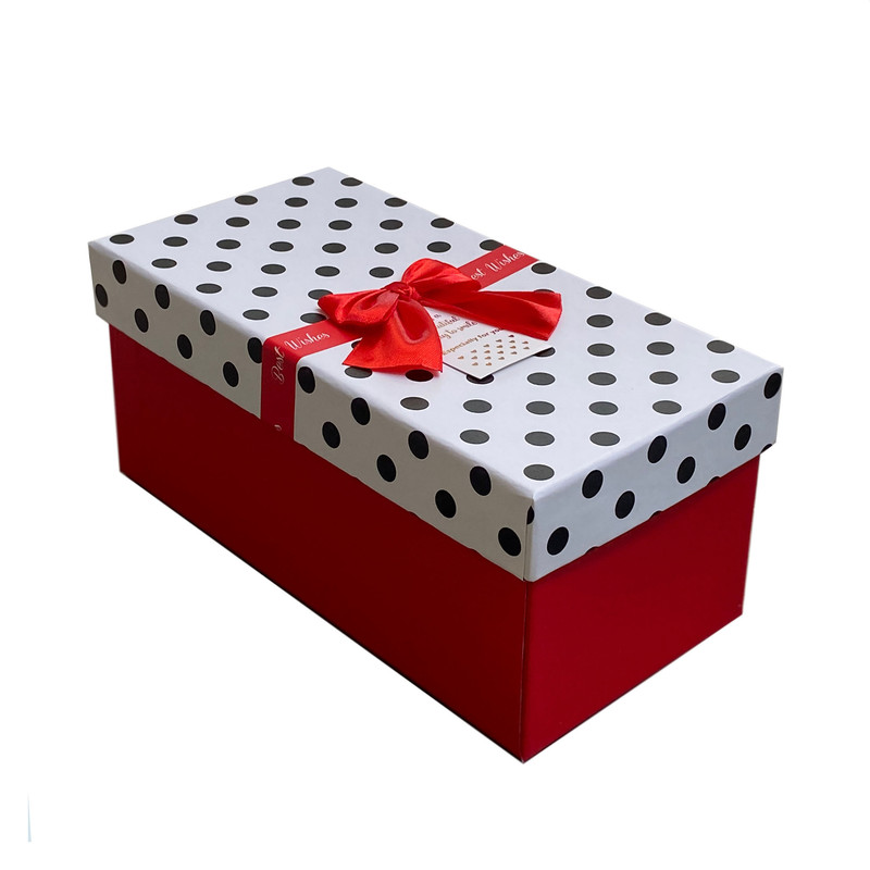 جعبه هدیه مدل خال خالی و روبان پاپیونی کد 201012-27cm