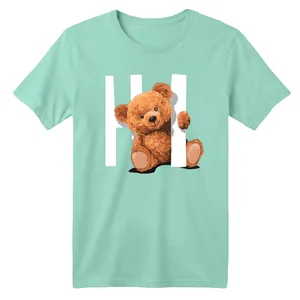 تی شرت آستین کوتاه بچگانه مدل خرس ها رنگ سبز روشن
