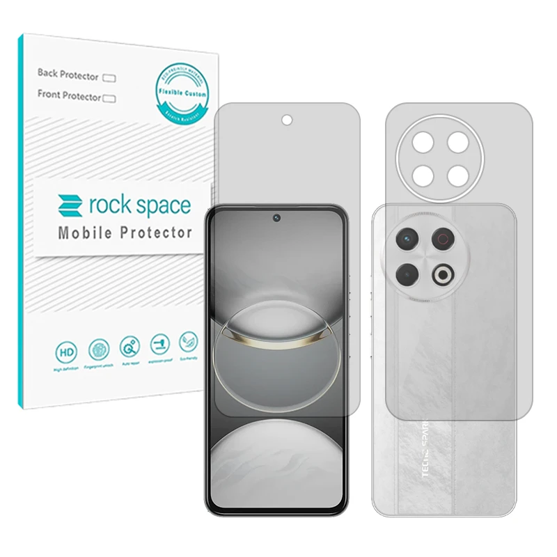 محافظ صفحه نمایش شفاف راک اسپیس مدل هیدروژلی مناسب برای گوشی موبایل تکنو Spark 30 Pro به همراه محافظ پشت گوشی