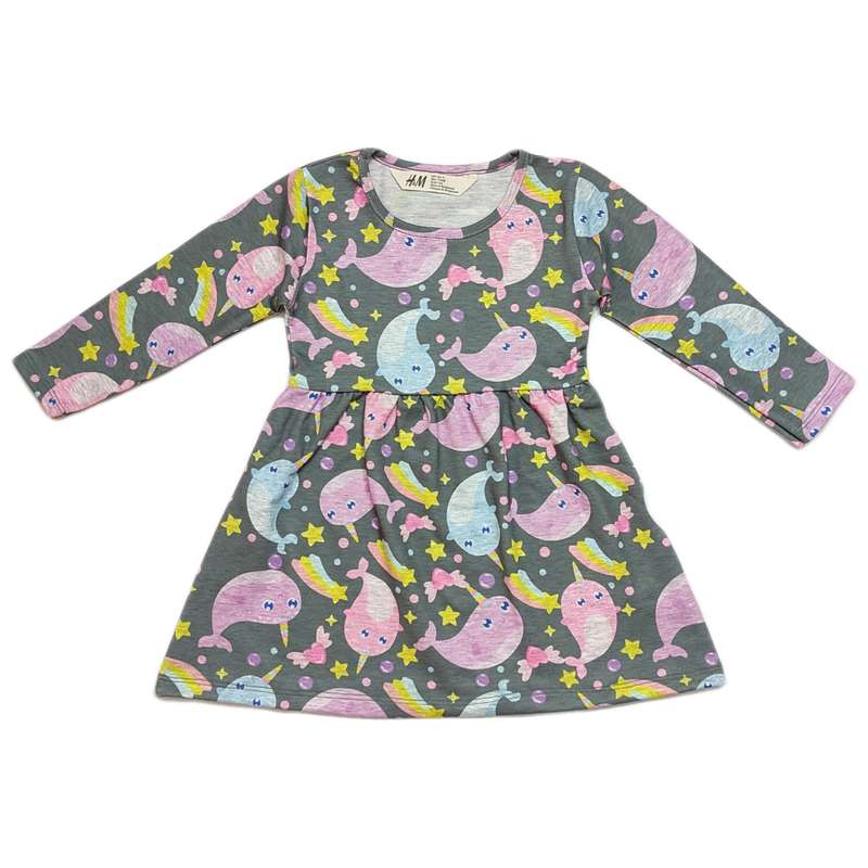 پیراهن دخترانه اچ اند ام مدل ماهی تک شاخ 115