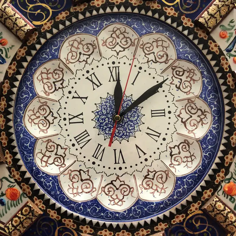 ساعت دیواری خاتم کاری طرح گل و مرغ کد R25-A1