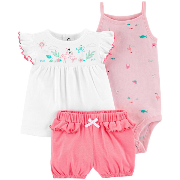 ست 3 تکه لباس نوزادی دخترانه کارترز طرح فلامینگو کد M359