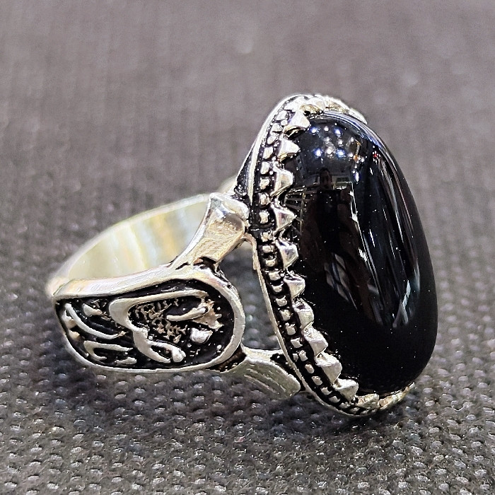 انگشتر نقره مردانه مدل سنگ عقیق طرح یا امام رضا یا کد 22300