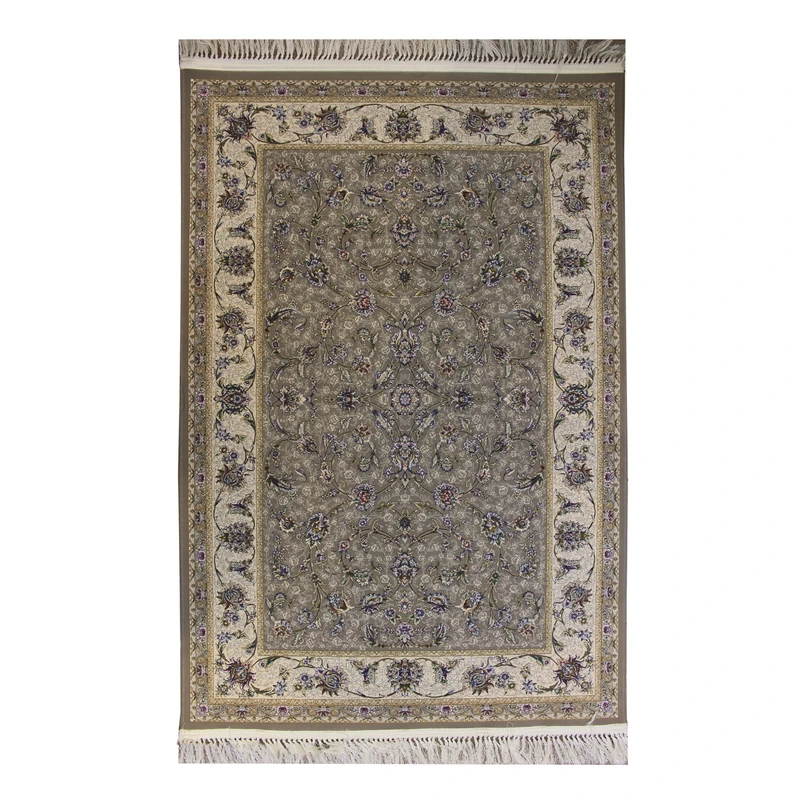 فرش ماشینی 1500 شانه فرش مشهد زمینه گردوئی حاشیه موشی مدل 814004