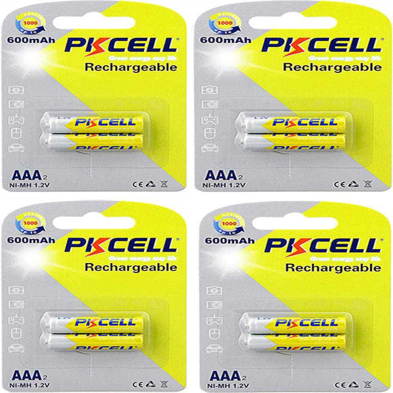 باتری نیم قلمی قابل شارژ پی کی سل مدل 1.2V AAA600mAh NiMH بسته 8 عددی