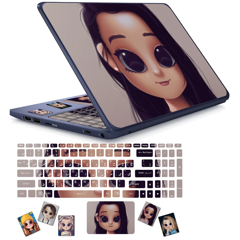 استیکر لپ تاپ راتیانا مدل cute girl 02 مناسب برای لپ تاپ 15 تا 17 اینچ به همراه برچسب حروف فارسی کیبورد