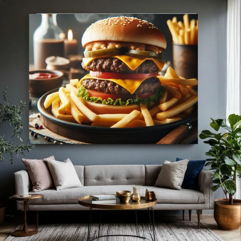 تابلو بوم طرح مخمل همبرگر مدل سیب زمینی کد FP106399
