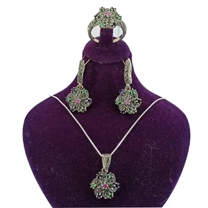 نیم ست نقره زنانه سلین کالا مدل گل یاقوت و زمرد ce-As103