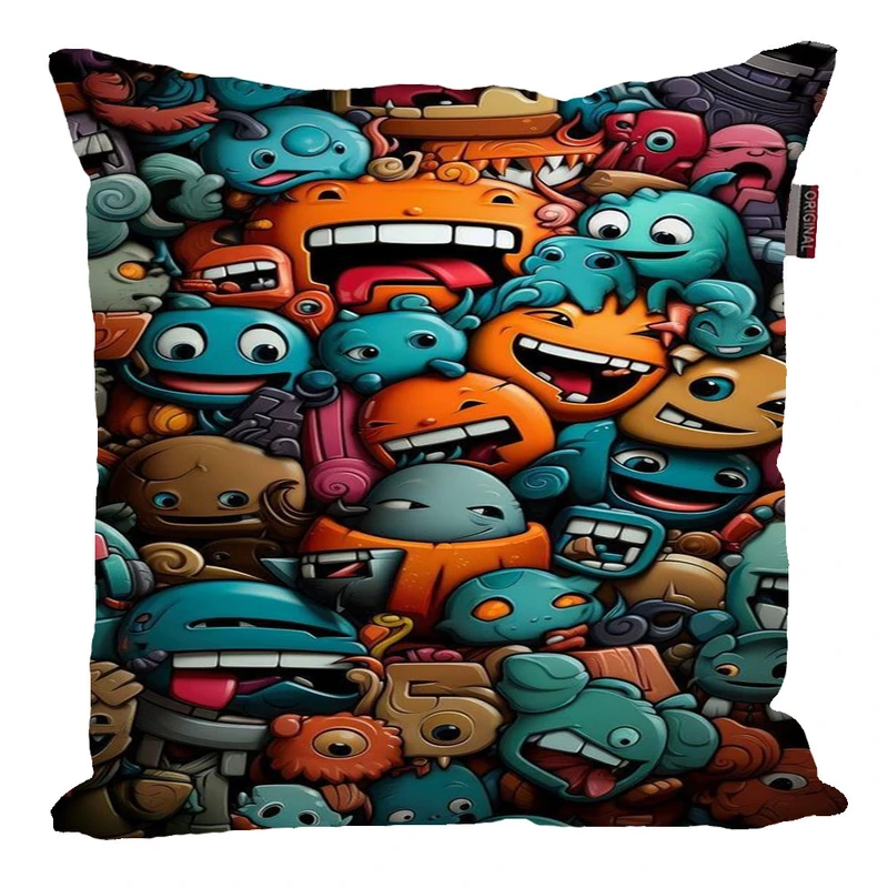 کوسن پاد آفرین مدل فانتزی طرح گرافیتی عروسکی کد p989