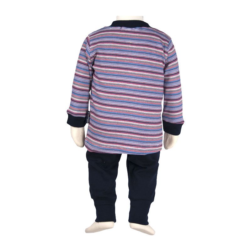 ست تی شرت آستین بلند و شلوار نوزادی آدمک مدل قاپکدار راه راه کد 111201 رنگ آبی - - 5