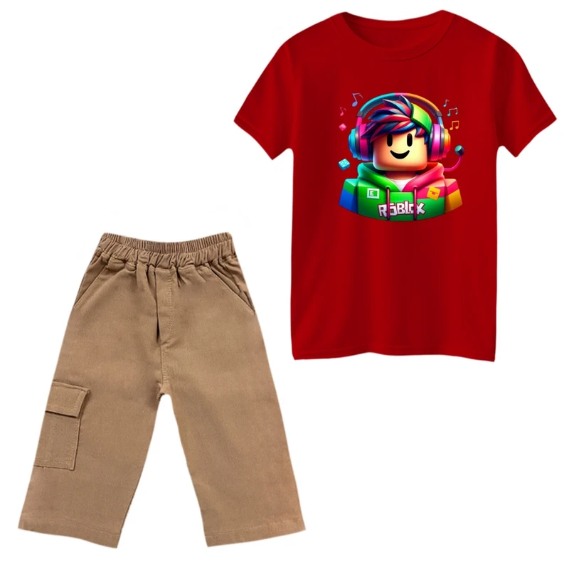 ست تی‌شرت و شلوارک پسرانه مدل روبلاکس کد 21 رنگ قرمز