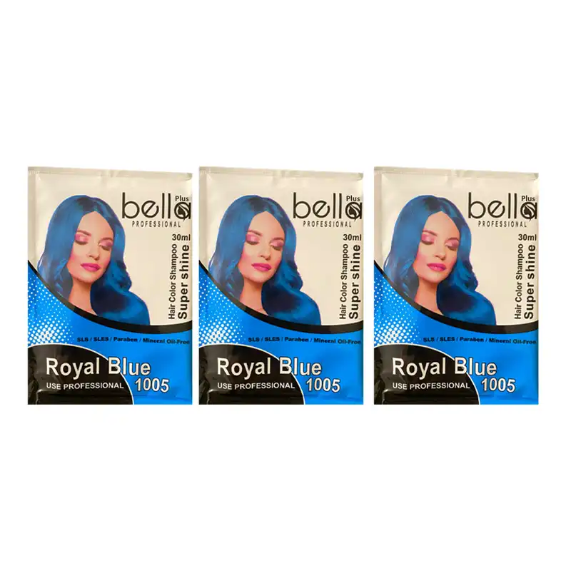 شامپو رنگ مو بلا پلاس مدل SUPERSHIN شماره 1005 حجم 30 میلی لیتر رنگ آبی درباری بسته 3 عددی