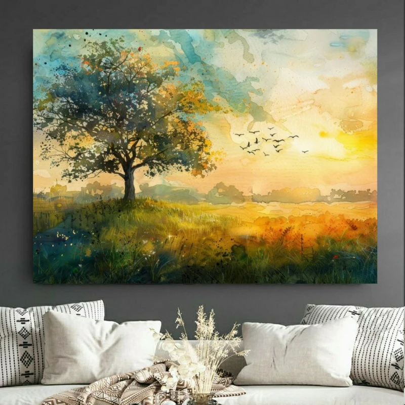 تابلو بوم طرح نقاشی مدل درخت آبرنگی کد FP106025