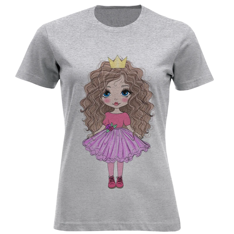 تی شرت آستین کوتاه زنانه مدل دختر مو فرفری F1299