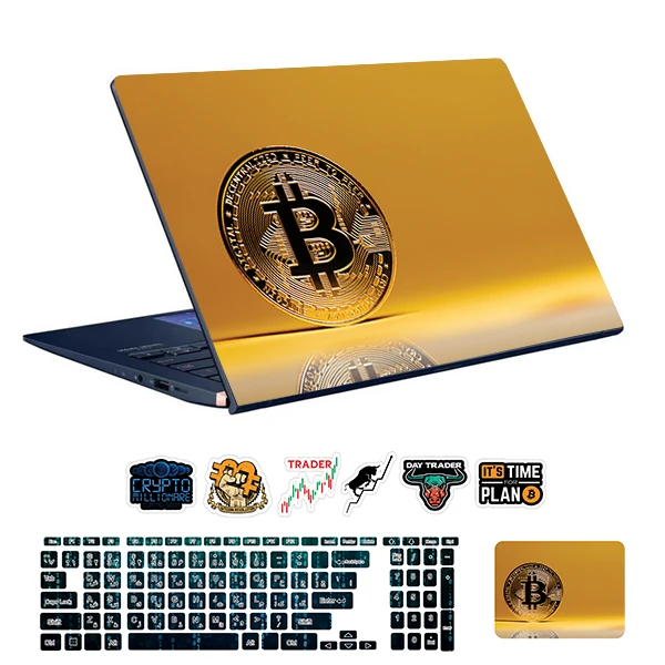 استیکر لپ تاپ توییجین و موییجین طرح Bitcoin کد 45 مناسب برای لپ تاپ 15.6 اینچ به همراه برچسب حروف فارسی کیبورد