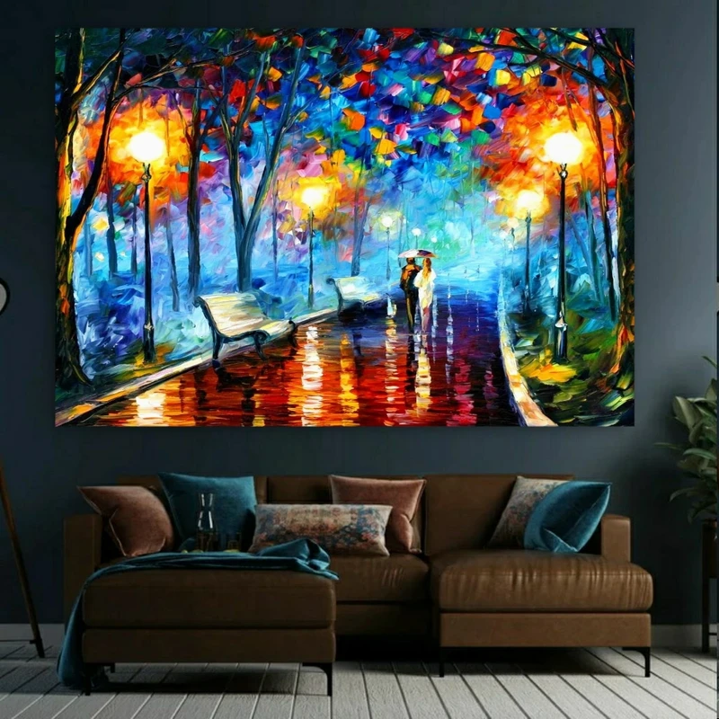 پوستر پارچه ای طرح نقاشی ابرنگی مدل شب عاشقانه بارانی کد SDP1485