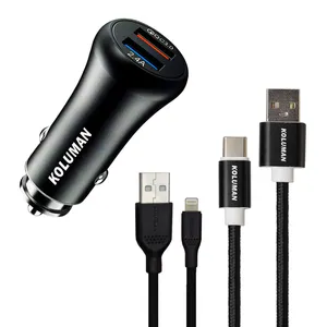 شارژر فندکی کلومن مدل KC - C02 به همراه کابل USB-C و لایتنینگ
