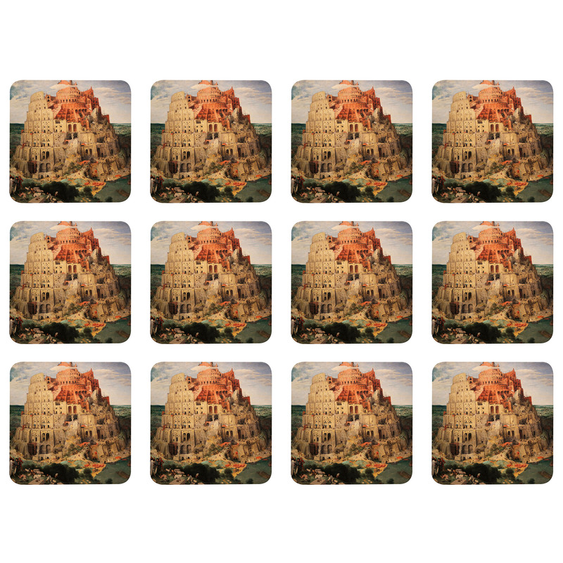 زیر لیوانی مدل Z1002 طرح نقاشی برج بابل پیتر بروگل بسته 12 عددی