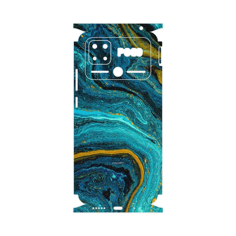 برچسب پوششی ماهوت مدل Turquoise marblewith golden streaks-FullSkin مناسب برای گوشی موبایل شیائومی Poco C40