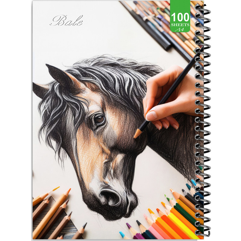 دفتر نقاشی 100 برگ بله مدل رحلی طرح فانتزی طراحی اسب کد A4-N188