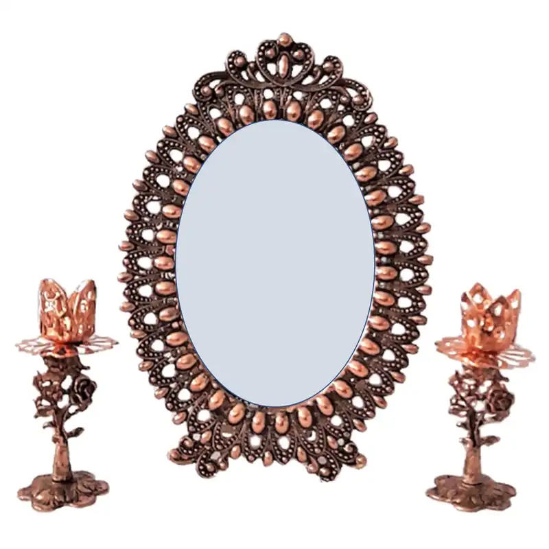 ست 3 تکه آینه و شمعدان مسی کد GM105