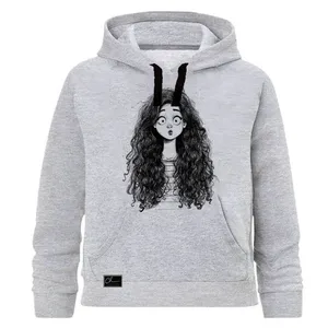 هودی دخترانه مدل فرفری کد J49 رنگ طوسی