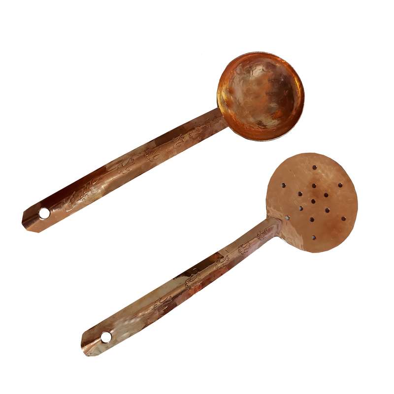 ست ملاقه و کف گیر مسی مدل چکش کاری کد 8796