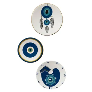 بشقاب دیوارکوب سفالی طرح چشم نظر کد 30 مجموعه 3 عددی