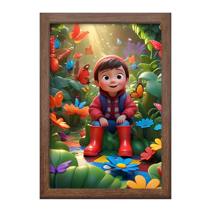 تابلو خندالو طرح پسر و پروانه ها کد F6527