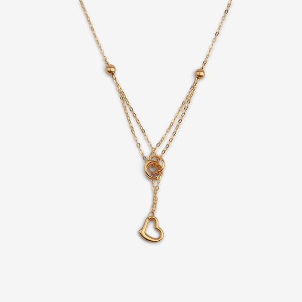 گردنبند طلا 18 عیار زنانه با زنجیر حلقهای (فلامینگو) وی گالری مدل گوی و قلب کد NC2051