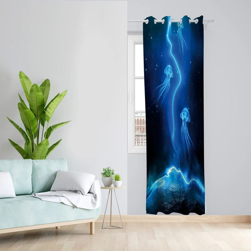 پرده طرح عروس دریایی مدل مخمل پانچی کد 2511 z سایز 140x200 سانتی متر