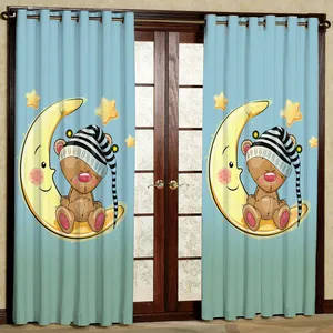 پرده مدل اتاق کودک مخمل پانچی طرح خرس و ماه کد 4759T2 سایز 200x140 سانتی متر