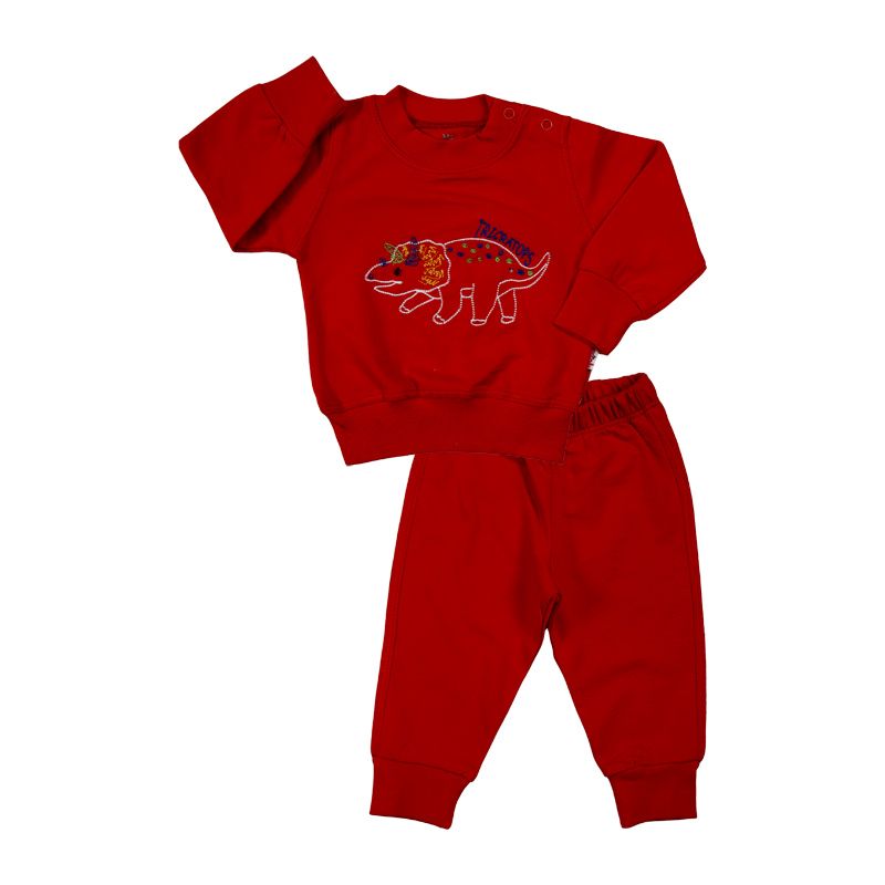 ست سویشرت و شلوار نوزادی آدمک مدل دایناسور کد 117361 رنگ قرمز