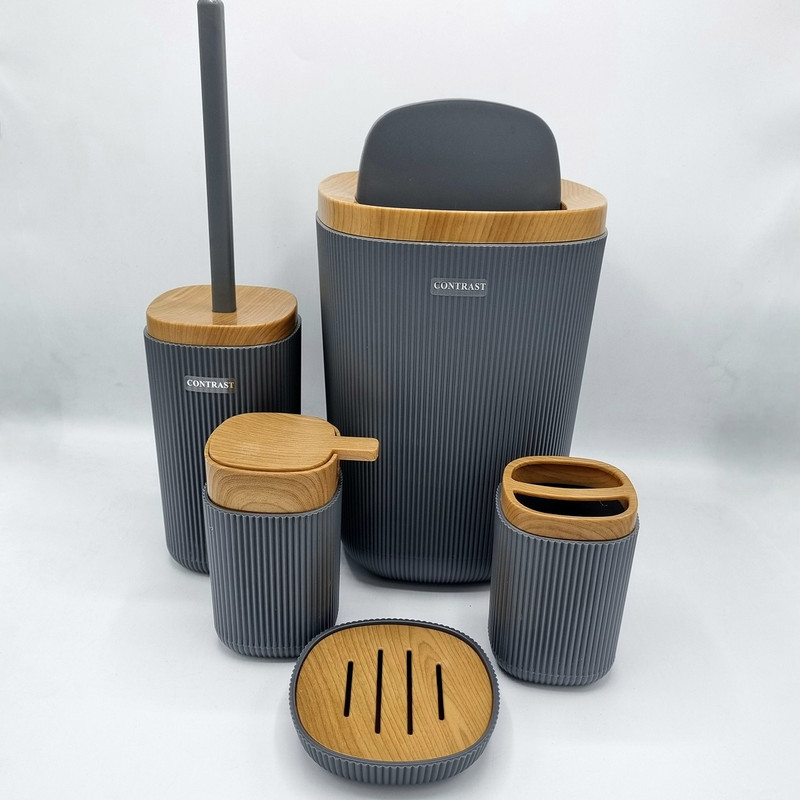 ست سرویس بهداشتی پنج پارچه کنتراست مدل روما 7900 طرح چوب