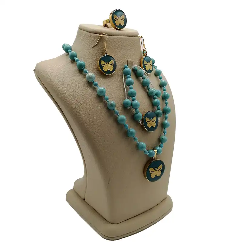 ست زنانه زرین هنر ایران مدل پروانه فیروزه ای