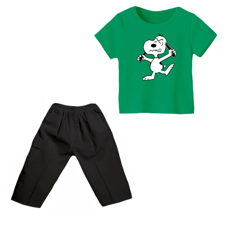 ست تی شرت و شلوارک پسرانه مدل اسنوپی کد ۱۶ رنگ سبز